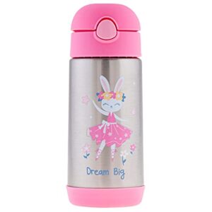 stephen joseph double wall stainless steel bottles, insulated water bottle for kids toddlers, vacuum insulated bottle with straw, bpa-free water bottle – 11.8 ounces, bunny,os,sj1212