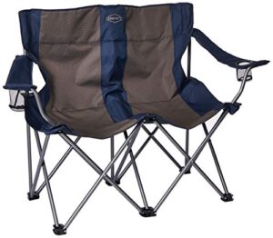 kamp-rite portable 2 person double folding collapsible outdoor patio lawn beach chair for camping gear, tailgating, & sports, 500lb capacity, navy/tan