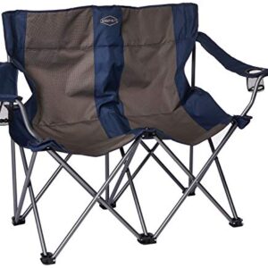 Kamp-Rite Portable 2 Person Double Folding Collapsible Outdoor Patio Lawn Beach Chair for Camping Gear, Tailgating, & Sports, 500LB Capacity, Navy/Tan