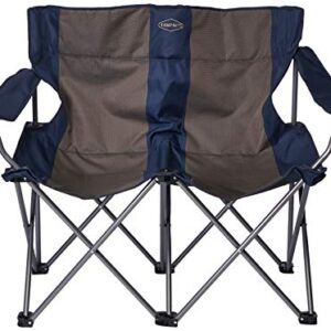 Kamp-Rite Portable 2 Person Double Folding Collapsible Outdoor Patio Lawn Beach Chair for Camping Gear, Tailgating, & Sports, 500LB Capacity, Navy/Tan