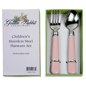 golden rabbit enamelware - pastel pink pattern - flatware 2-piece gift set