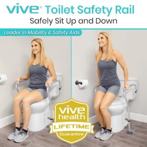 Vive Toilet Rail - Bathroom Safety Frame - Medical Railing Helper for Elderly, Handicap, Disabled, Seniors - Bariatric Assist Handrail Grab Bar - Adjustable Height, Padded Arms Fit Most Toilets