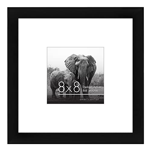 Americanflat 8x8 Picture Frame in Black - Displays 4x4 With Mat and 8x8 Without Mat - Composite Wood with Shatter Resistant Glass - Horizontal and Vertical Formats for Wall and Tabletop