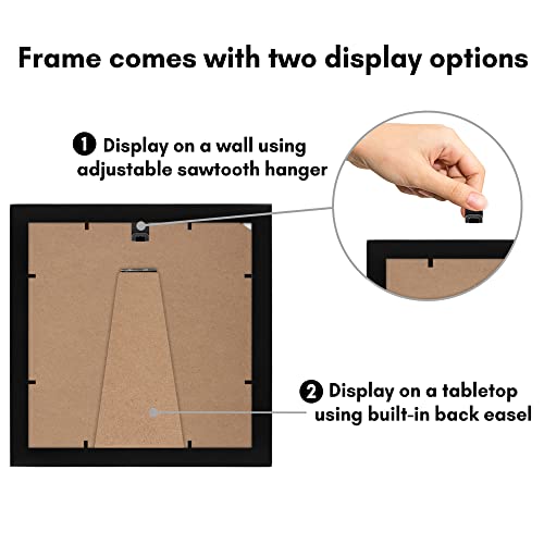 Americanflat 8x8 Picture Frame in Black - Displays 4x4 With Mat and 8x8 Without Mat - Composite Wood with Shatter Resistant Glass - Horizontal and Vertical Formats for Wall and Tabletop