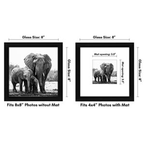 Americanflat 8x8 Picture Frame in Black - Displays 4x4 With Mat and 8x8 Without Mat - Composite Wood with Shatter Resistant Glass - Horizontal and Vertical Formats for Wall and Tabletop