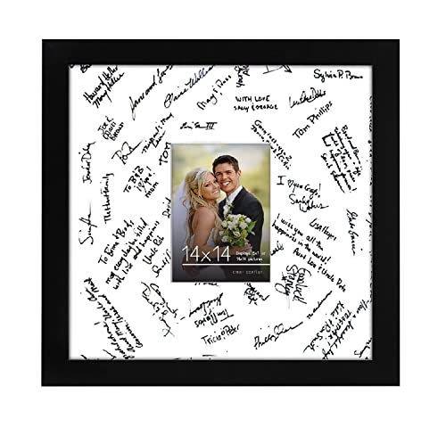 Americanflat 14x14 Black Wedding Signature Picture Frame Displays 5x7 Photo with Polished Glass