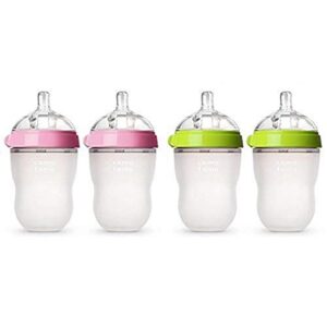 comotomo baby bottle, pink, 8 ounce, 2 count and baby bottle, green, 8 ounce, 2 count