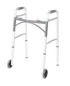 front wheeled walker folding deluxe with 2 button and 5" wheels, adjustable height (short, standard, tall people) by healthline trading
