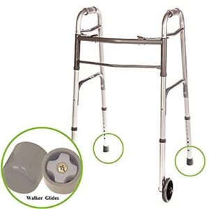 Front Wheeled Walker Folding Deluxe with 2 Button and 5" Wheels, Adjustable Height (Short, Standard, Tall People) by Healthline Trading