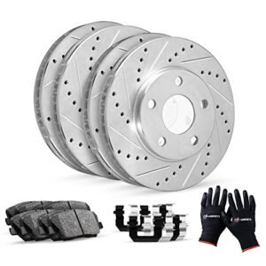 r1 concepts front rear brakes and rotors kit |front rear brake pads| brake rotors and pads| ceramic brake pads and rotors |hardware kit|fits 2010-2020 lexus rx350, rx450h, toyota highlander, sienna