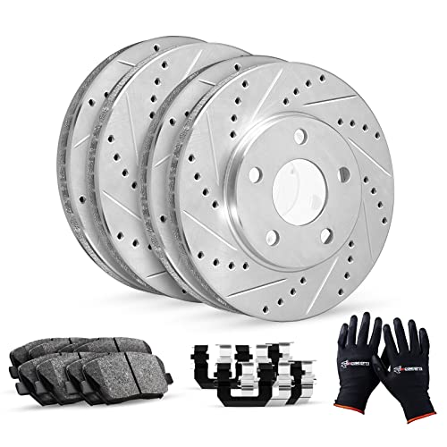 R1 Concepts Front Rear Brakes and Rotors Kit |Front Rear Brake Pads| Brake Rotors and Pads| Ceramic Brake Pads and Rotors |Hardware Kit|fits 2010-2020 Lexus RX350, RX450h, Toyota Highlander, Sienna