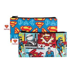 bumkins snack bags, reusable fabric, washable, food safe, bpa free - dc comics superman , 7x7 inch (pack of 2)
