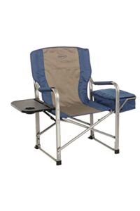 kamp-rite portable outdoor beach patio lawn director's chair w/cooler, table, & cup holder for backyard, tailgate, & sports, 350lb capacity, navy/tan