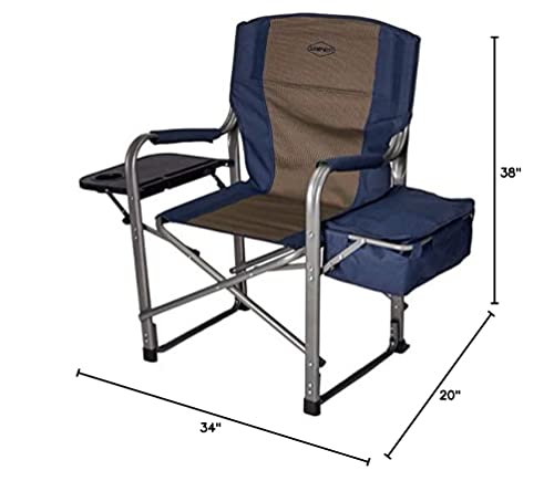 Kamp-Rite Portable Outdoor Beach Patio Lawn Director's Chair w/Cooler, Table, & Cup Holder for Backyard, Tailgate, & Sports, 350LB Capacity, Navy/Tan