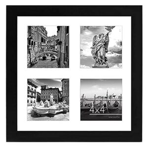 americanflat 10x10 collage picture frame in black - displays four 4x4 frame openings - engineered wood square picture frame with shatter resistant glass, and includes hanging hardware for wall, 4 count (pack of 1)