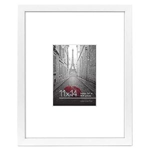 americanflat 11x14 picture frame in white - use as 5x7 frame with mat or 11x14 frame without mat - engineered wood with shatter resistant glass, and includes hanging hardware for wall