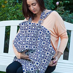 Breastfeeding Cover Nursing Apron for Baby, 360° Full Privacy, Damask Blue