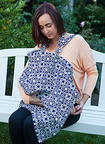 Breastfeeding Cover Nursing Apron for Baby, 360° Full Privacy, Damask Blue