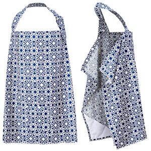 breastfeeding cover nursing apron for baby, 360° full privacy, damask blue