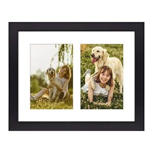golden state art, 4x6 double picture frame in black - 8x10 collage frame, solid wood with tempered glass - horizontal and vertical formats for wall and tabletop, 1 pack