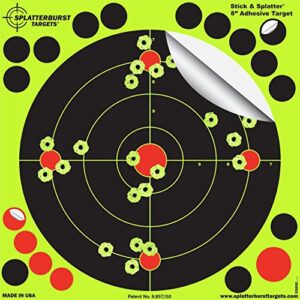 splatterburst targets - 8 inch adhesive stick & splatter reactive shooting targets - gun - rifle - pistol - airsoft - bb gun - pellet gun - air rifle (100 pack)