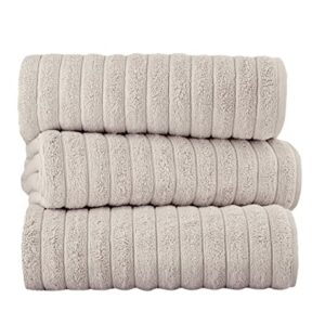 Classic Turkish Towels - Premium Oversized Ribbed Bath Sheets, Luxury 100% Turkish Cotton, Extra Large, Absorbent, Quick Dry Bathroom Towels, 40x65 inches, Set of 3 (Almond Beige)