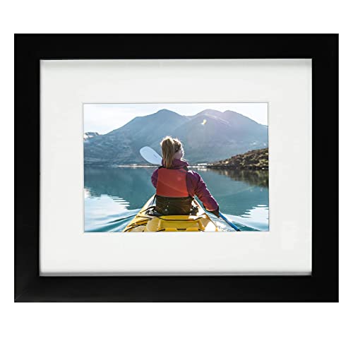 Golden State Art, 8x10 Black Photo Frame - Wood, Real Glass, and White Mat Display for 5x7 Picture (Table-Top or Wall Display)