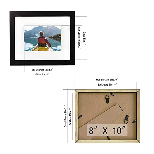 Golden State Art, 8x10 Black Photo Frame - Wood, Real Glass, and White Mat Display for 5x7 Picture (Table-Top or Wall Display)