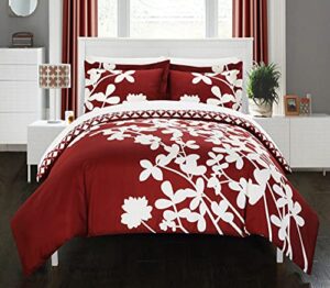 chic home 3 piece calla lily reverse duvet cover set queen red