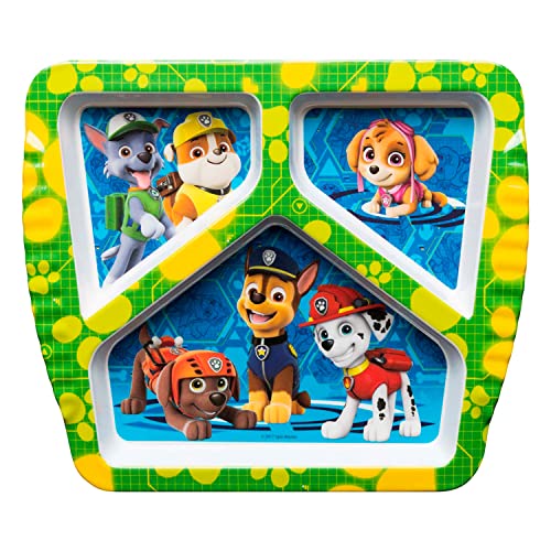 Zak Designs Paw Patrol Dinnerware Set Includes Melamine 3-Section Divided Plate and Utensil Made of Durable Material and Perfect for Kids, 3 Piece Set, Paw Patrol Boys 3pc