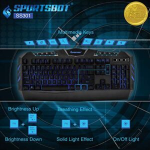 SportsBot SS301 Blue LED Gaming Over-Ear Headset Headphone, Keyboard & Mouse Combo Set w/ 40mm Speaker Driver, Microphone, Multimedia Keys & Window Key Lock, 4 DPI Levels (BLU)