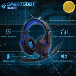 SportsBot SS301 Blue LED Gaming Over-Ear Headset Headphone, Keyboard & Mouse Combo Set w/ 40mm Speaker Driver, Microphone, Multimedia Keys & Window Key Lock, 4 DPI Levels (BLU)