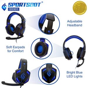 SportsBot SS301 Blue LED Gaming Over-Ear Headset Headphone, Keyboard & Mouse Combo Set w/ 40mm Speaker Driver, Microphone, Multimedia Keys & Window Key Lock, 4 DPI Levels (BLU)