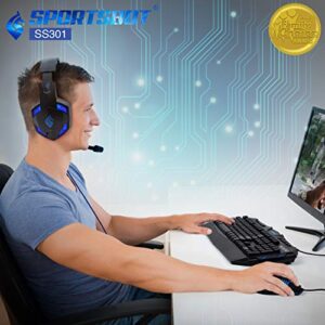 SportsBot SS301 Blue LED Gaming Over-Ear Headset Headphone, Keyboard & Mouse Combo Set w/ 40mm Speaker Driver, Microphone, Multimedia Keys & Window Key Lock, 4 DPI Levels (BLU)