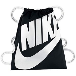 nike heritage gymsack, drawstring backpack and gym bag with cinch sack closure and straps for comfort, dark grey/black/black