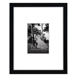 americanflat 11x14 picture frame in black - use as 5x7 frame with mat or 11x14 frame without mat - engineered wood with shatter resistant glass, and includes hanging hardware for wall