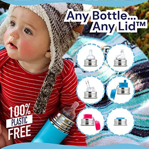 Pura Kiki 11oz/325ml Stainless Steel Infant Bottle w/Sleeve, Medium-Flow Nipple, for Babies 3 Months & Up - Aqua