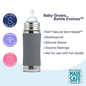 Pura Kiki 11oz/325ml Stainless Steel Infant Bottle w/Sleeve, Medium-Flow Nipple, for Babies 3 Months & Up - Aqua