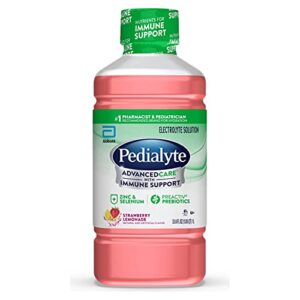 pedialyte advancedcare electrolyte solution, 1 count, with preactiv prebiotics, hydration drink, strawberry lemonade