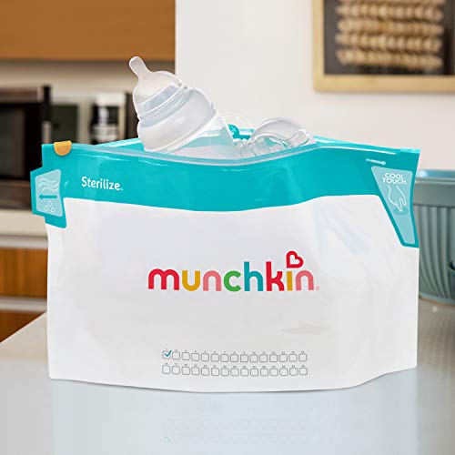 Munchkin Latch Microwave Sterilize Bags, 180 Uses, 6 Pack, Eliminates up to 99.9% of Common Bacteria , White, Small (8" x 11")