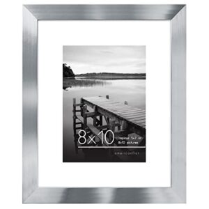 americanflat 8x10 picture frame in silver - displays 5x7 with mat and 8x10 frame without mat - composite wood with polished glass - horizontal and vertical formats for wall and tabletop