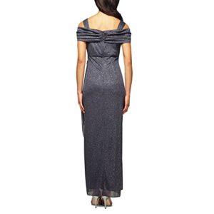 Alex Evenings Women's Long Cold Shoulder Dress (Petite and Regular Sizes), Smoke Glitter, 12