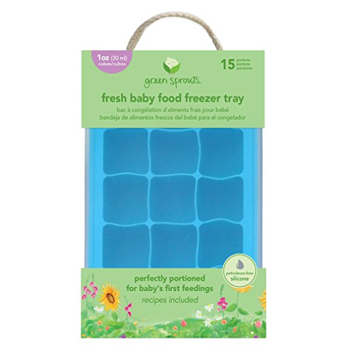 green sprouts Fresh Baby Food Freezer Tray | Perfectly portioned for baby's first feedings | Clear lid for covering food & stacking trays, Flexible for easy removal, Dishwasher safe, Aqua