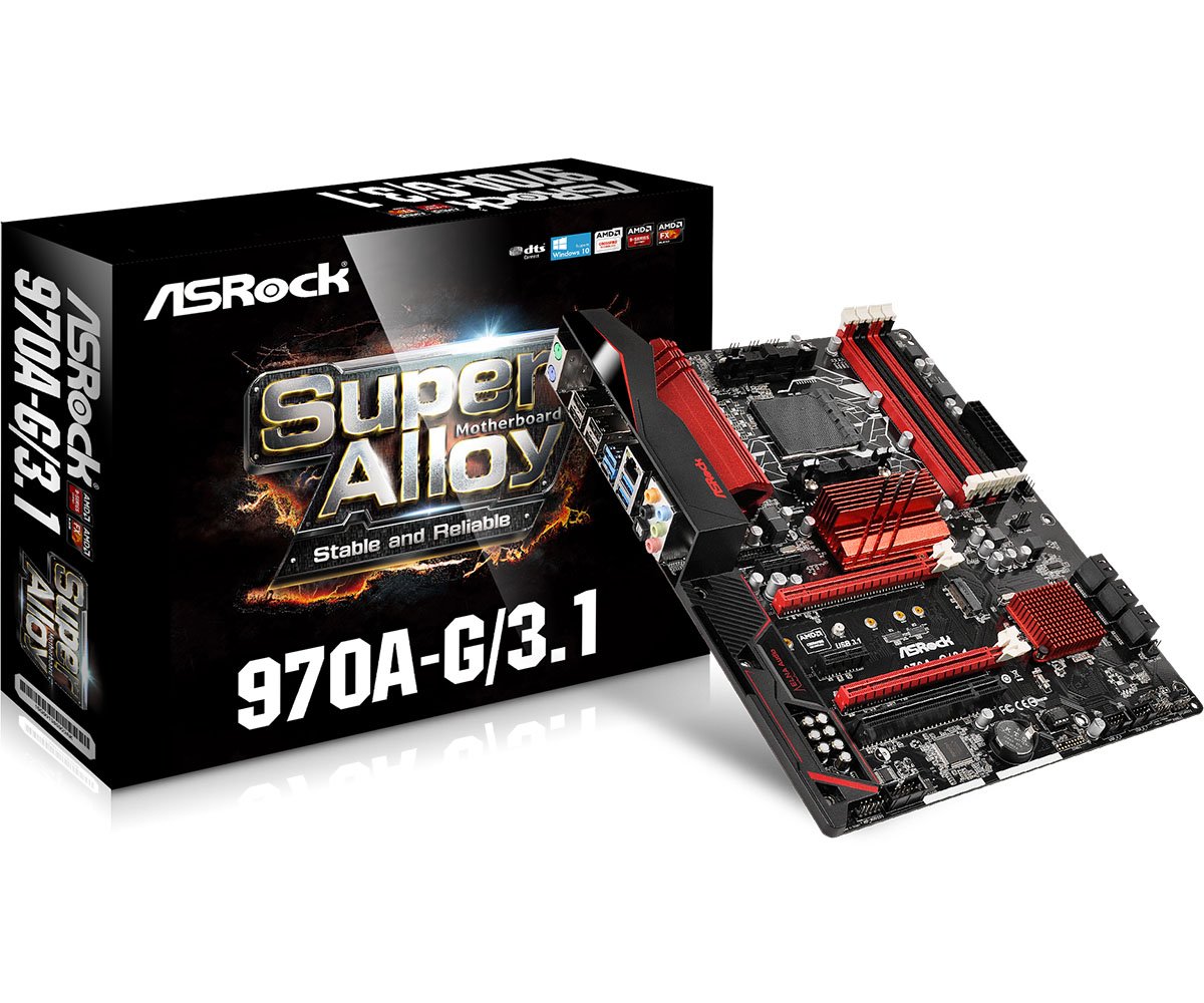 ASRock 970A-G/3.1 Socket AM3+/ AMD 970/ DDR3/ Quad CrossFireX/ SATA3&USB3.1/ M.2/ A&GbE/ ATX Motherboard