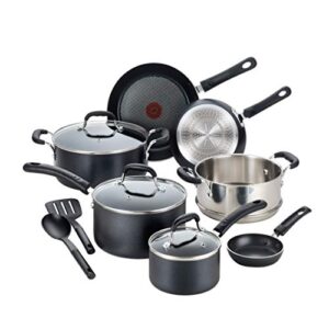 t-fal experience nonstick cookware set 12 piece induction pots and pans, dishwasher safe black