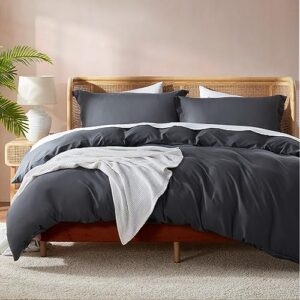 nestl grey duvet cover queen size - soft double brushed queen duvet cover set, 3 piece, with button closure, 1 duvet cover 90x90 inches and 2 pillow shams