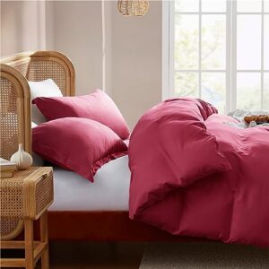 Nestl Burgundy Red Duvet Cover Queen Size - Soft Double Brushed Queen Duvet Cover Set, 3 Piece, with Button Closure, 1 Duvet Cover 90x90 inches and 2 Pillow Shams