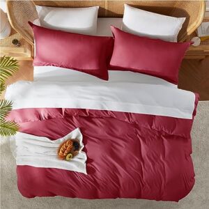 Nestl Burgundy Red Duvet Cover Queen Size - Soft Double Brushed Queen Duvet Cover Set, 3 Piece, with Button Closure, 1 Duvet Cover 90x90 inches and 2 Pillow Shams