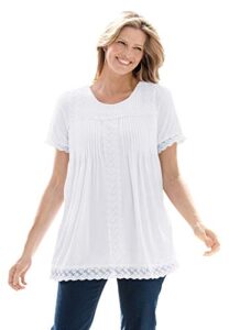 woman within women's plus size lace-trim pintucked tunic - 2x, white