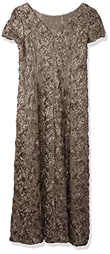 Alex Evenings Women's Long Rosette Lace Cap Sleeve Gown, Champagne, 14